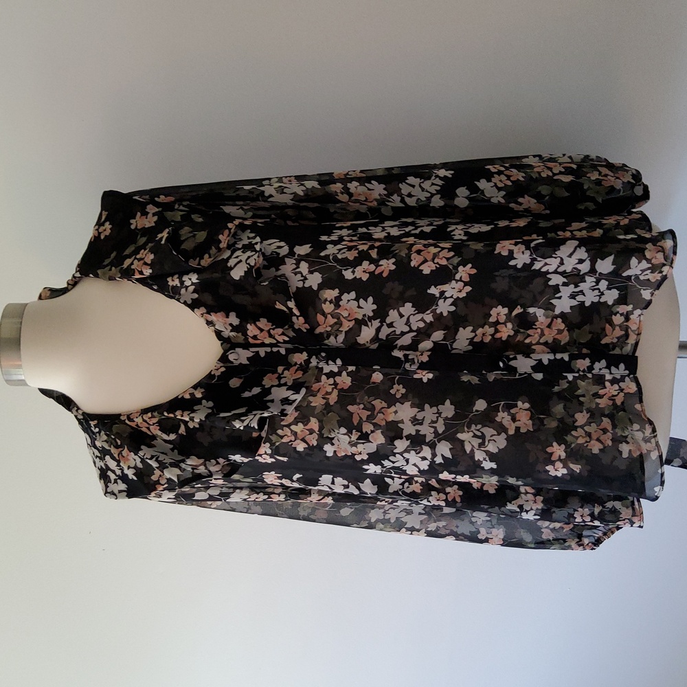 Misa Los Angeles‎ Semi-sheer Floral Ruffle Collar Neck-tie Blouse Size Large